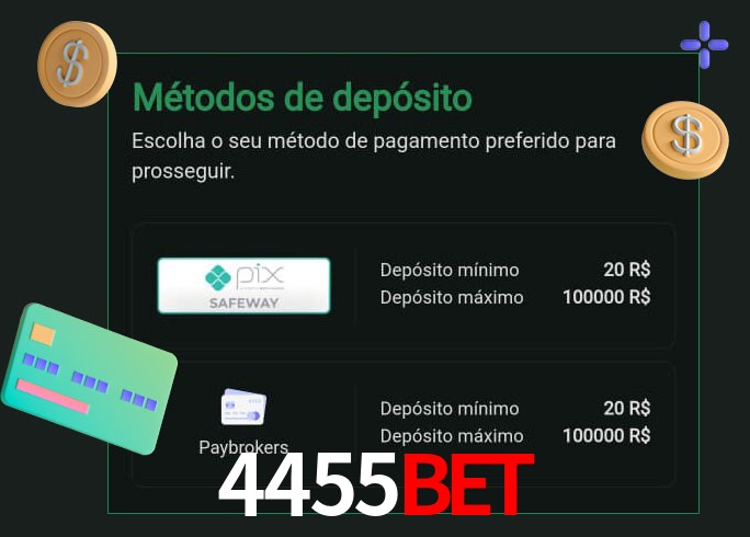 O cassino 4455bet oferece uma grande variedade de métodos de pagamento